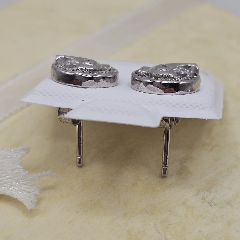 Sterling Silver 925 Rhodium Plated Dolphin CZ Stud Earrings